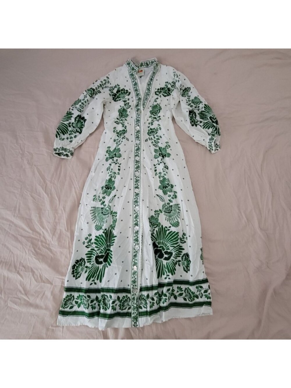 FARM Rio Forest Soul Maxi Dress Linen Cottagecore Boho Chic Feminine Womens L - Picture 2 of 8